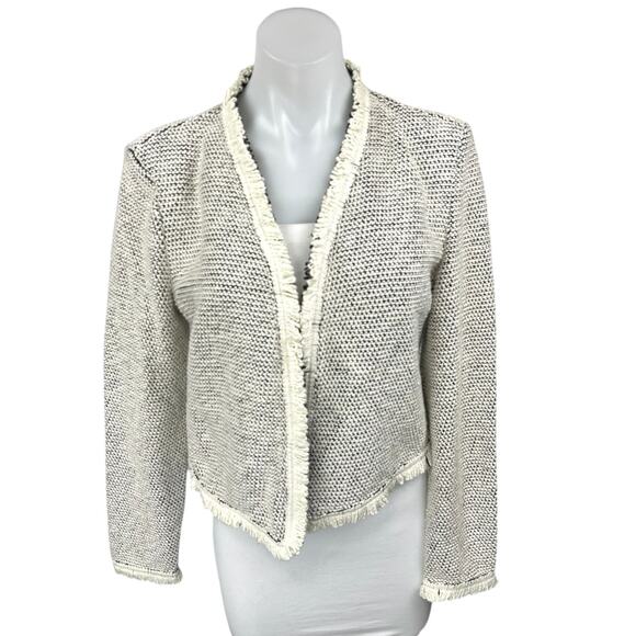 Bagatelle Gray Metallic Tweed Long Sleeve Open Front Fringe Blazer Coat Jacket S - Picture 1 of 5